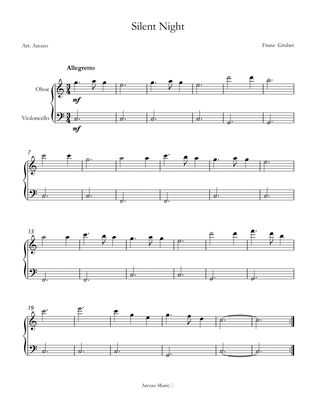 Silent Night carol for beginners sheet music for Oboe and Cello