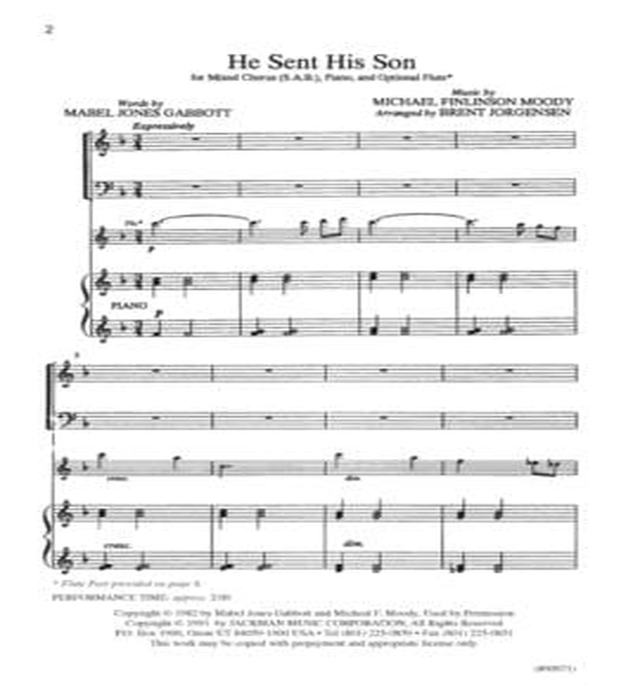 He Sent His Son - SAB 3-Part scores gallery preview page 2