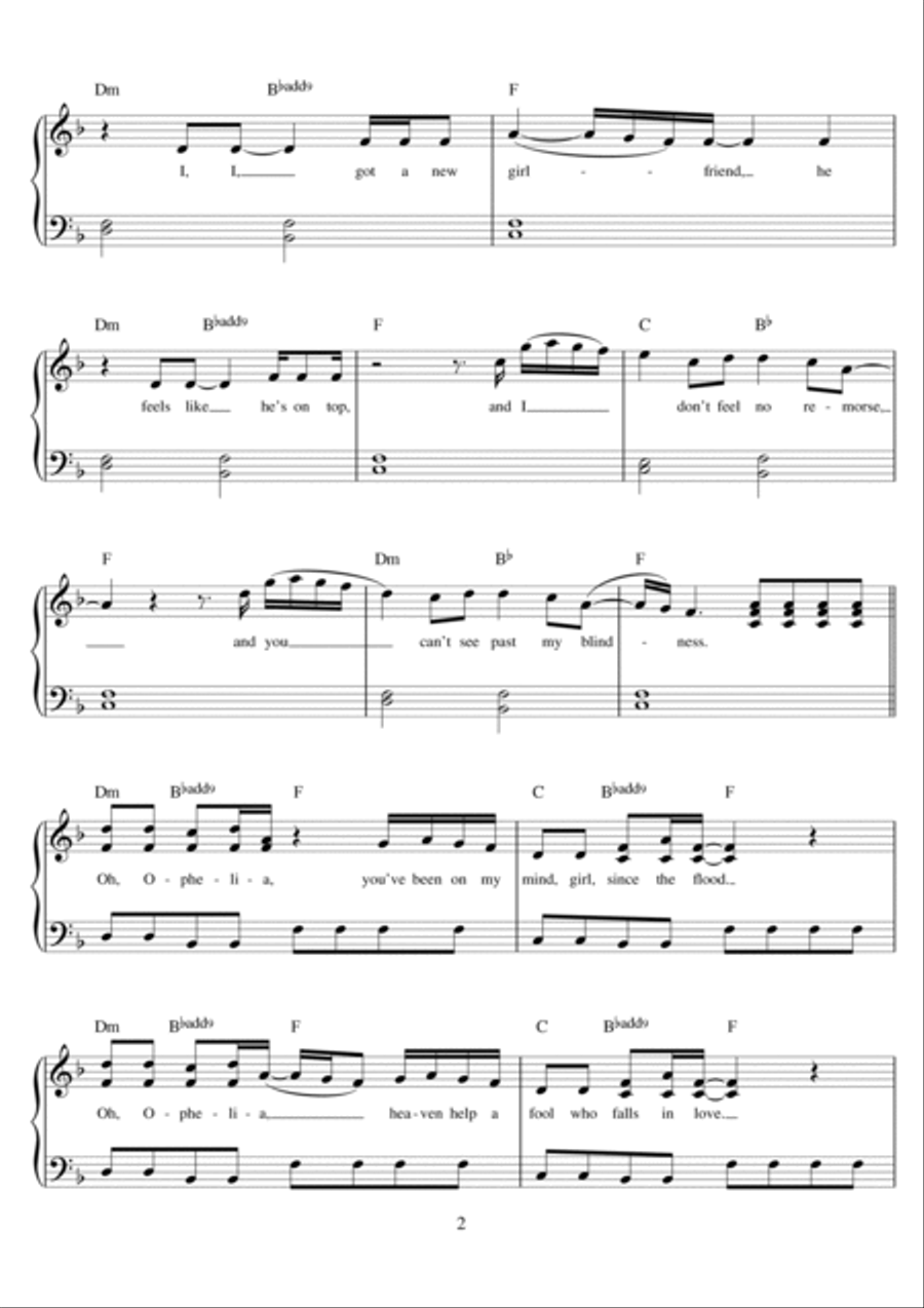 Ophelia Easy Piano scores gallery preview page 2