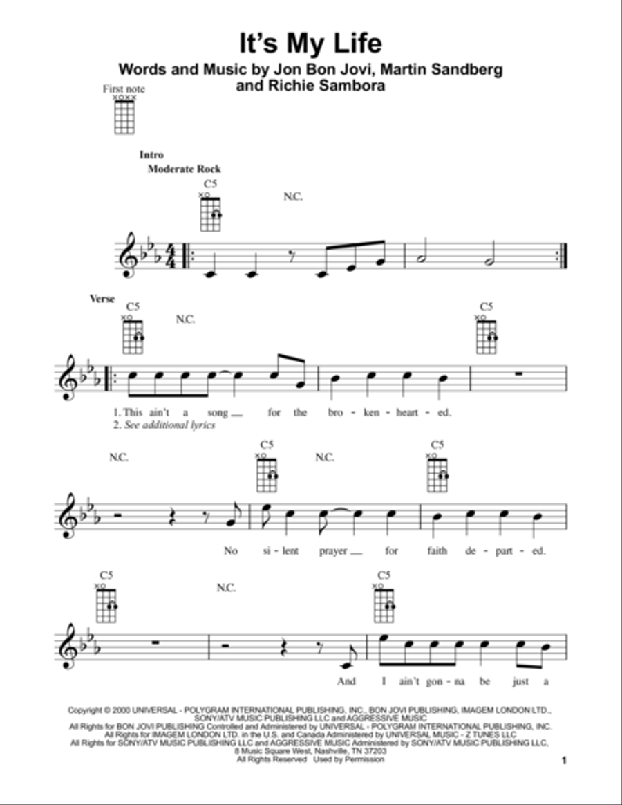 It's My Life Ukulele scores gallery preview page 1