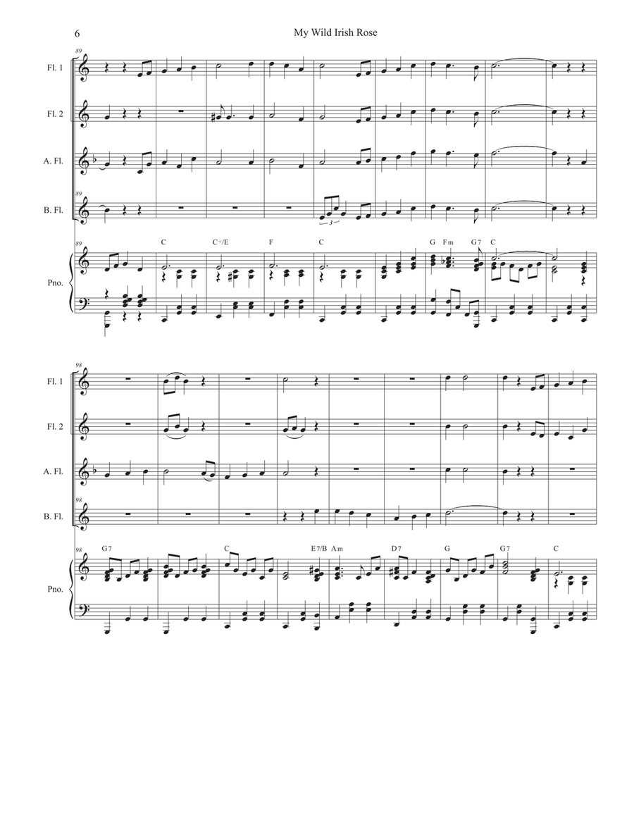 My Wild Irish Rose (Flute Choir and Piano) Flute Choir scores gallery preview page 6
