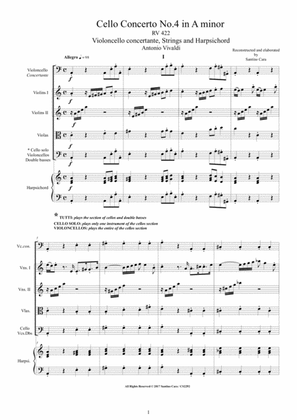 Vivaldi - Cello Concerto No.4 in A minor RV 422 for Cello solo, Strings and Harpsichord