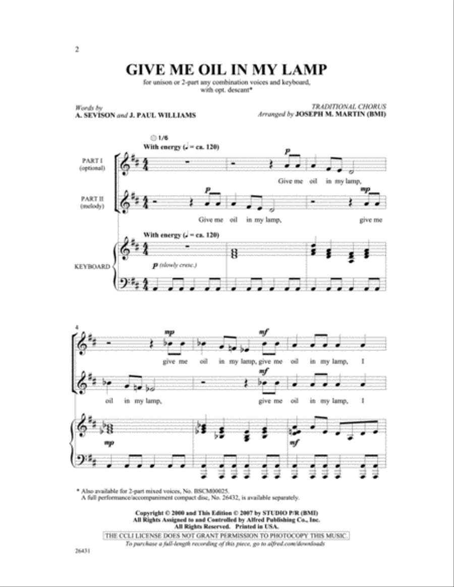 Give Me Oil in My Lamp Unison Choir scores gallery preview page 2