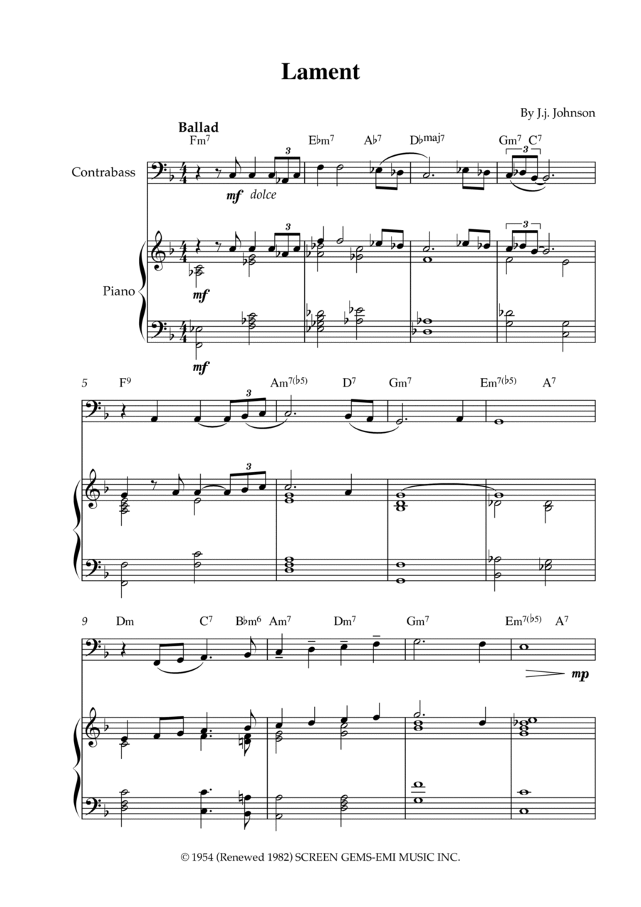 Lament Double Bass scores gallery preview page 1