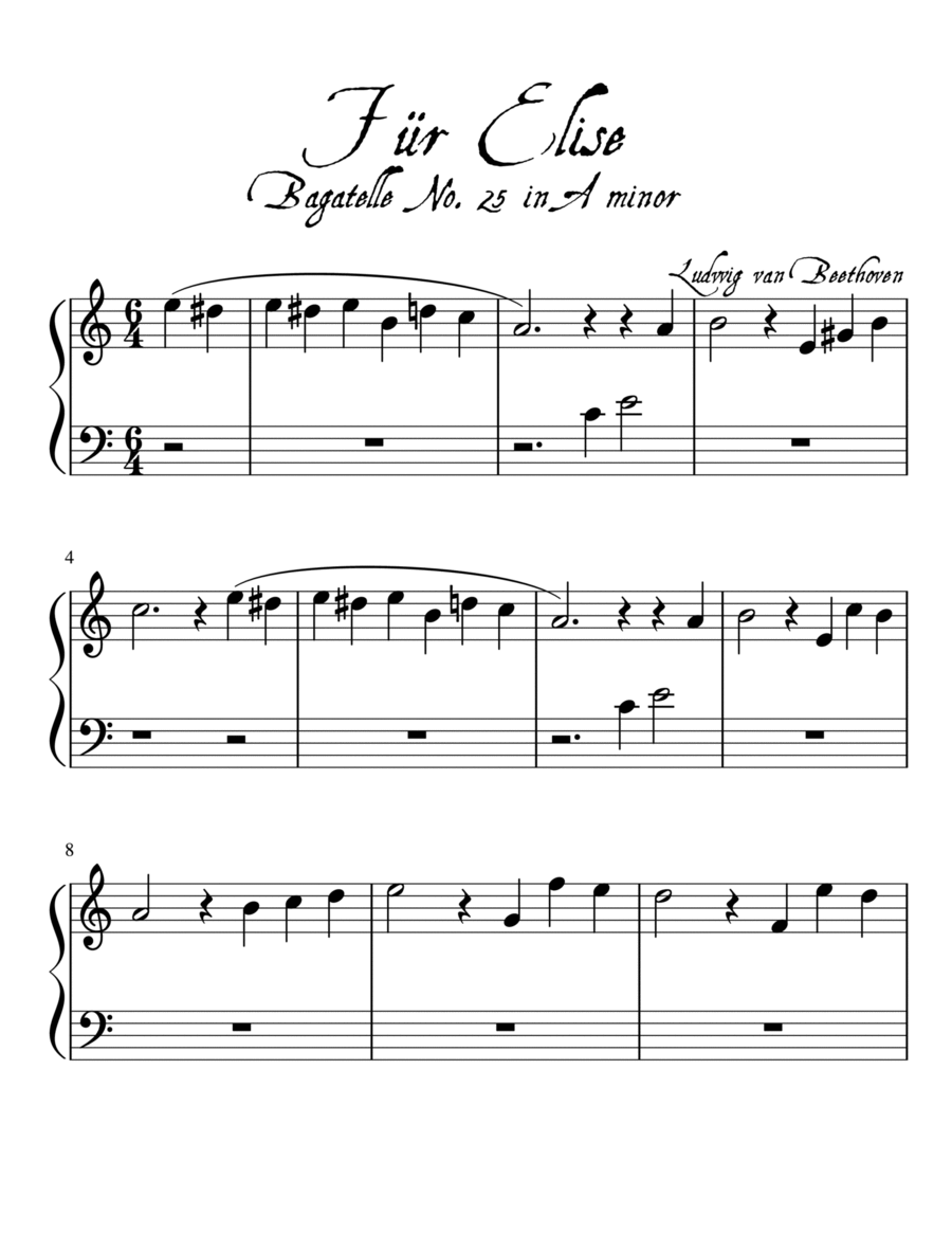 Fur Elise for Easy Piano Easy Piano scores gallery preview page 1