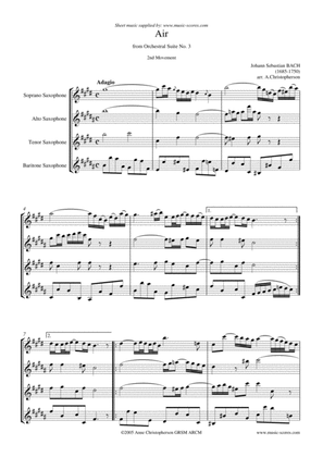 Bwv 1068: Air 2nd Movement - 4 Saxophones (Soprano, Alto, Tenor, Baritone)