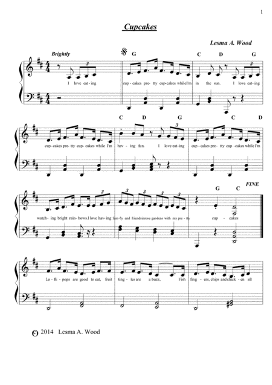 Cupcakes Unison Choir scores gallery preview page 1