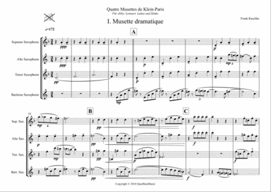 Quatre Musettes de Klein-Paris for Saxophone-Quartet (SATB) Saxophone Quartet scores gallery preview page 2