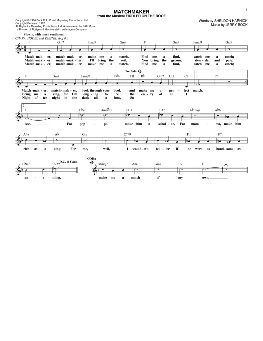 Matchmaker (from Fiddler On The Roof) Voice scores gallery preview page 1