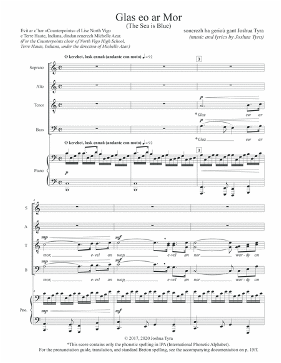Glas eo ar Mor (The Sea is Blue) - A Breton Song 4-Part scores gallery preview page 2