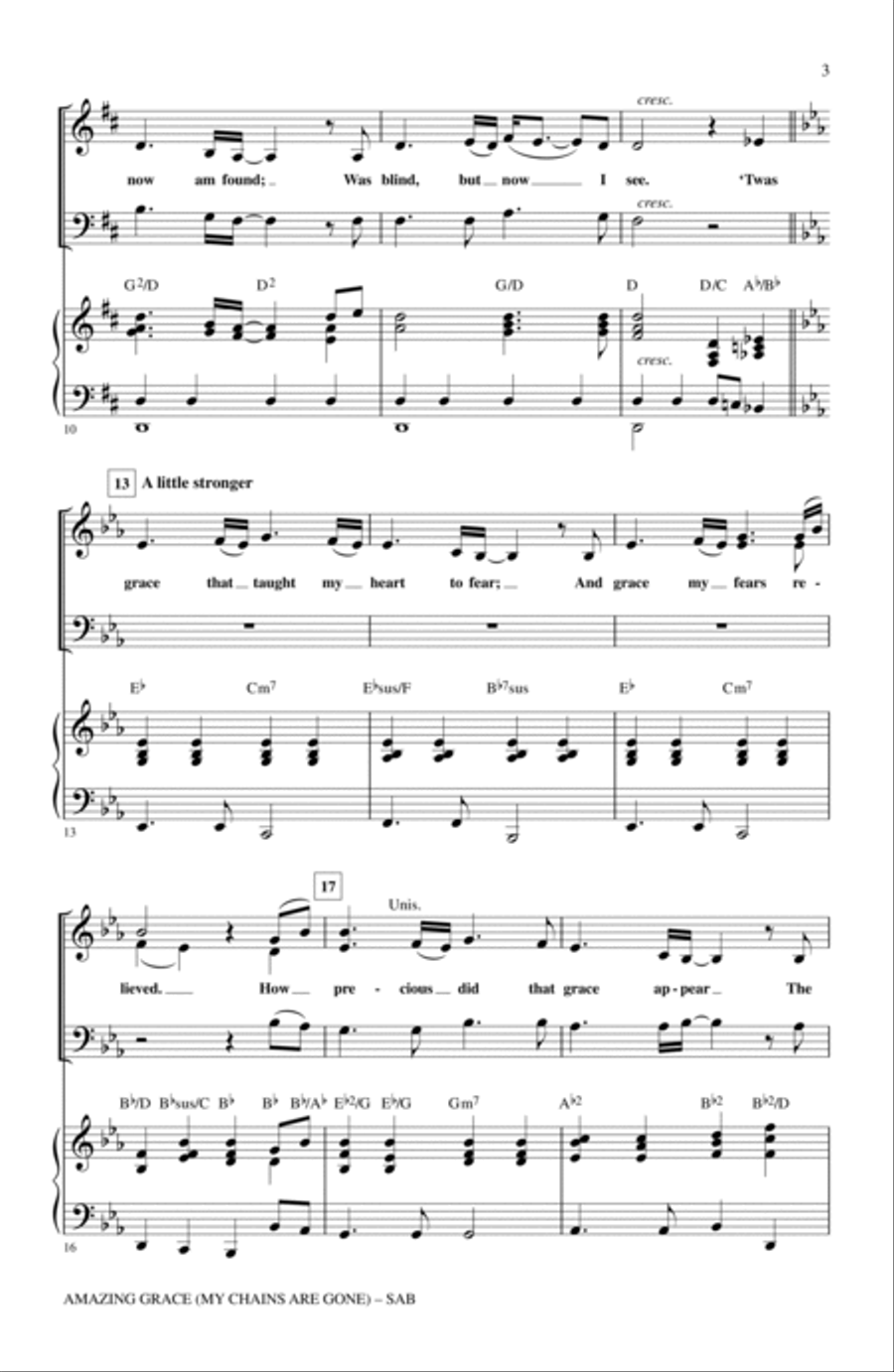 Amazing Grace (My Chains Are Gone) 3-Part scores gallery preview page 2