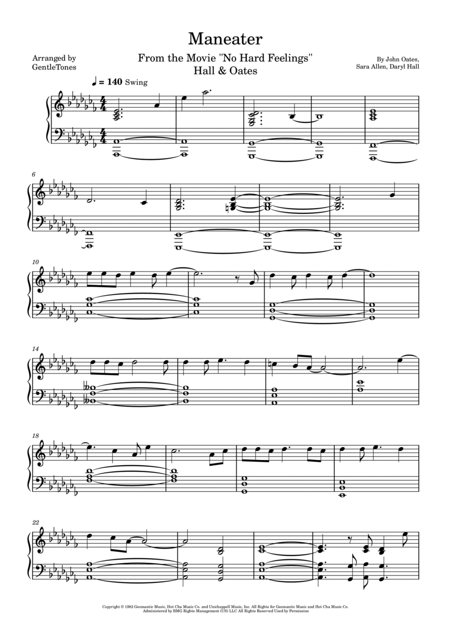 Maneater Piano Solo scores gallery preview page 1