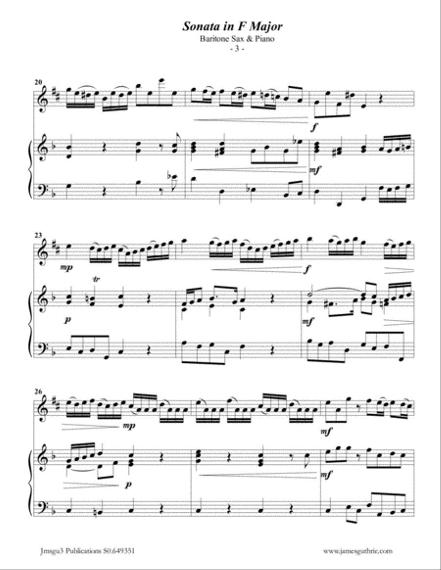 Telemann: Sonata in F Major for Baritone Sax & Piano Baritone Saxophone scores gallery preview page 3