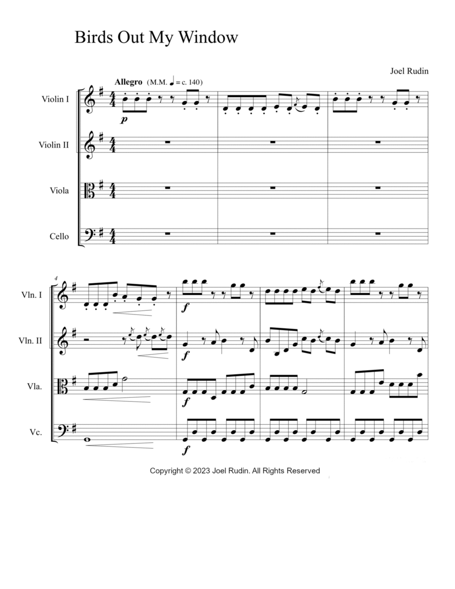 Birds Out My Wndow String Quartet scores gallery preview page 1