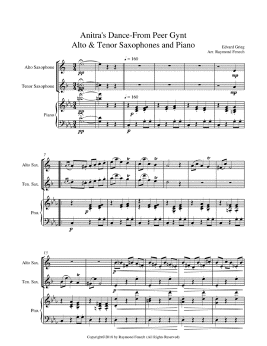 Anitra's Dance - From Peer Gynt - Alto & Tenor Saxaphones and Piano Woodwind Duet scores gallery preview page 5