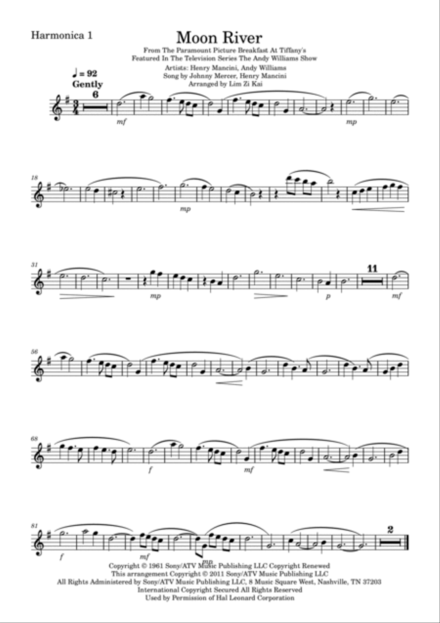 Moon River by Andy Williams Small Ensemble Digital Sheet Music
