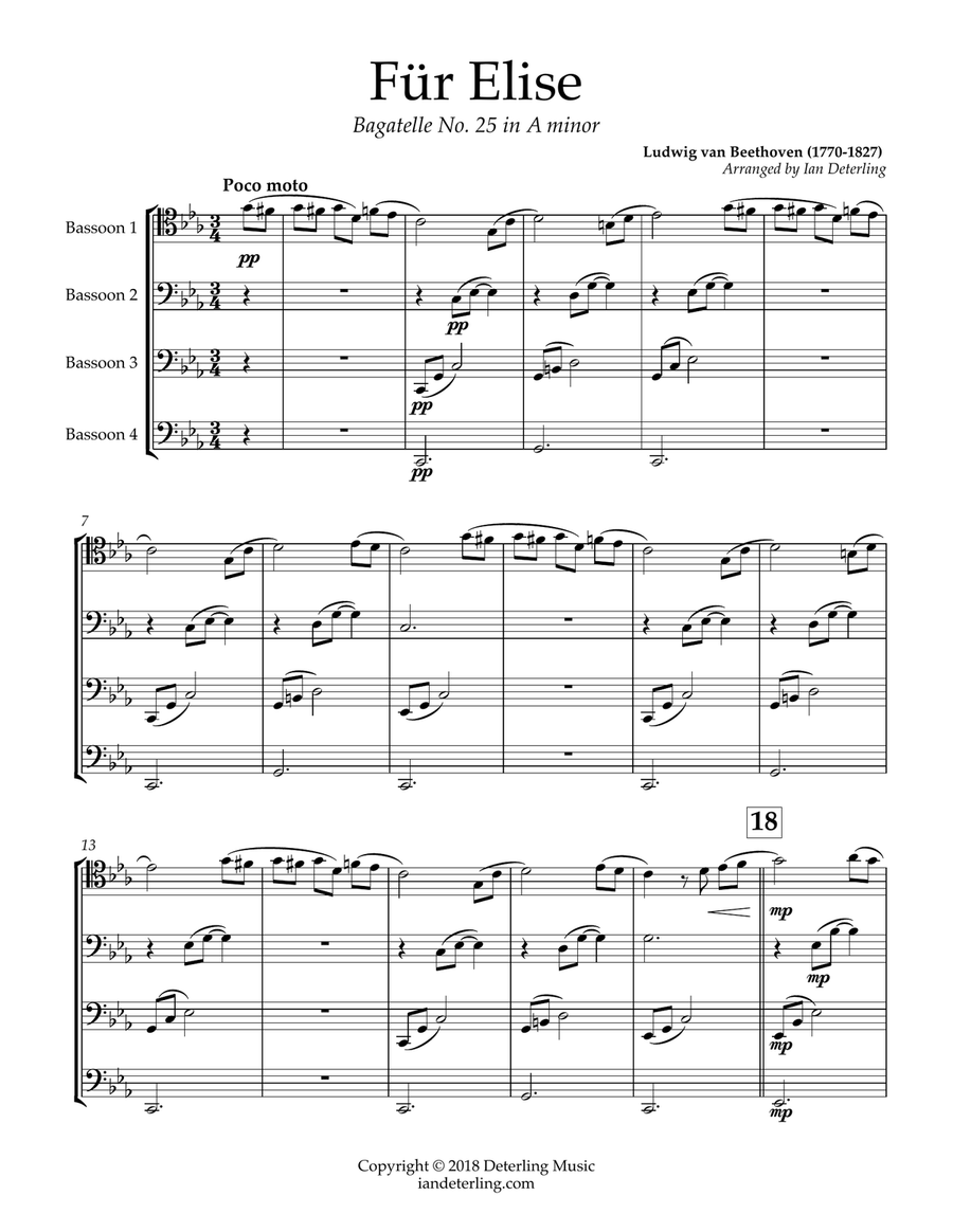 Für Elise (for Bassoon Quartet) Bassoon Quartet scores gallery preview page 5