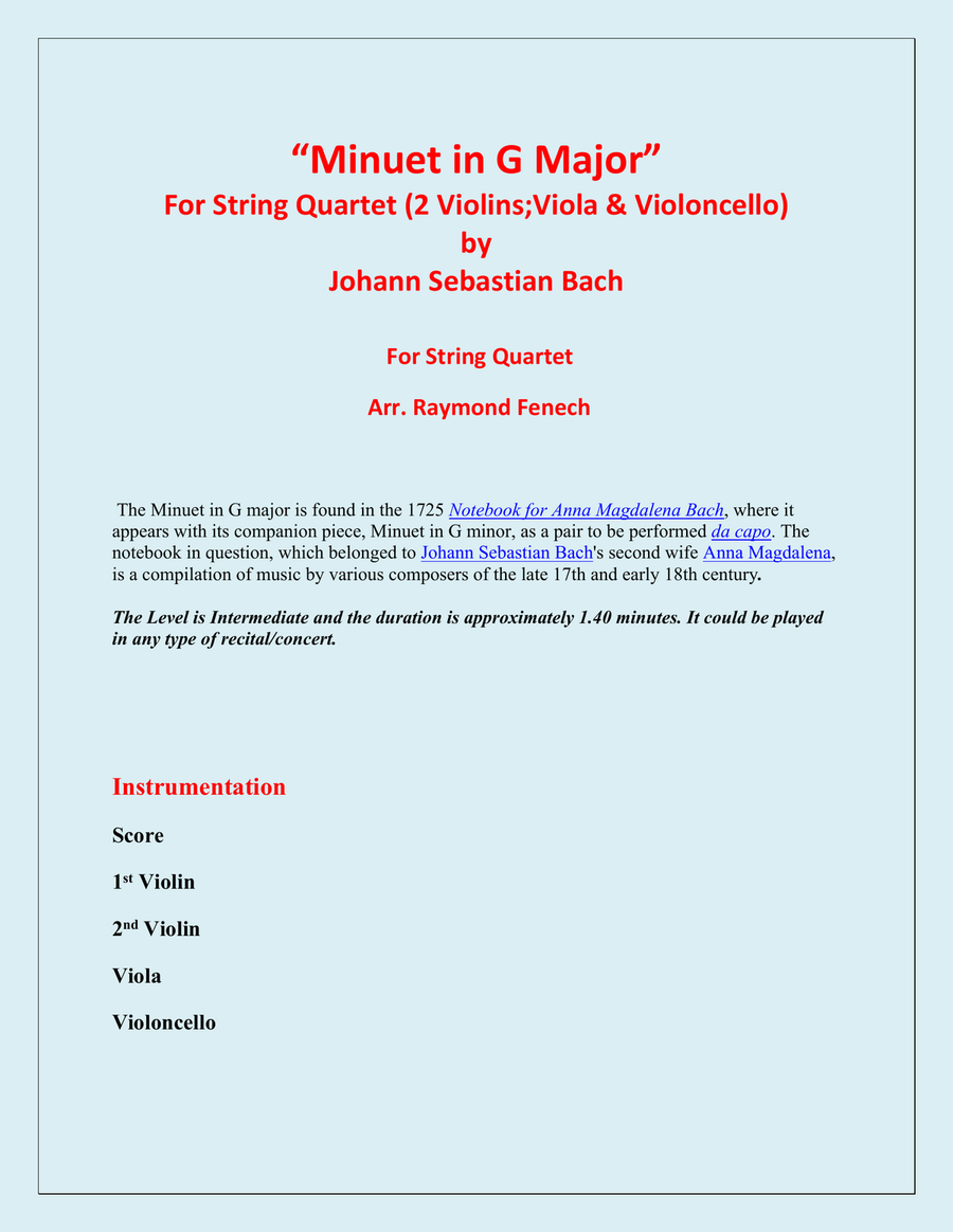 Minuet in G Major - J.S.Bach - String Quartet String Quartet scores gallery preview page 2