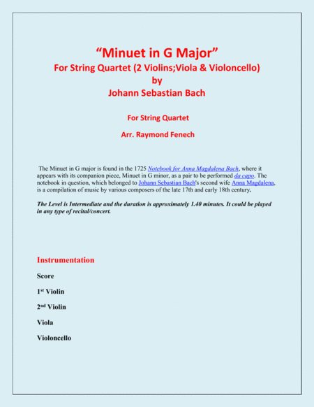 Minuet in G Major - J.S.Bach - String Quartet image number null