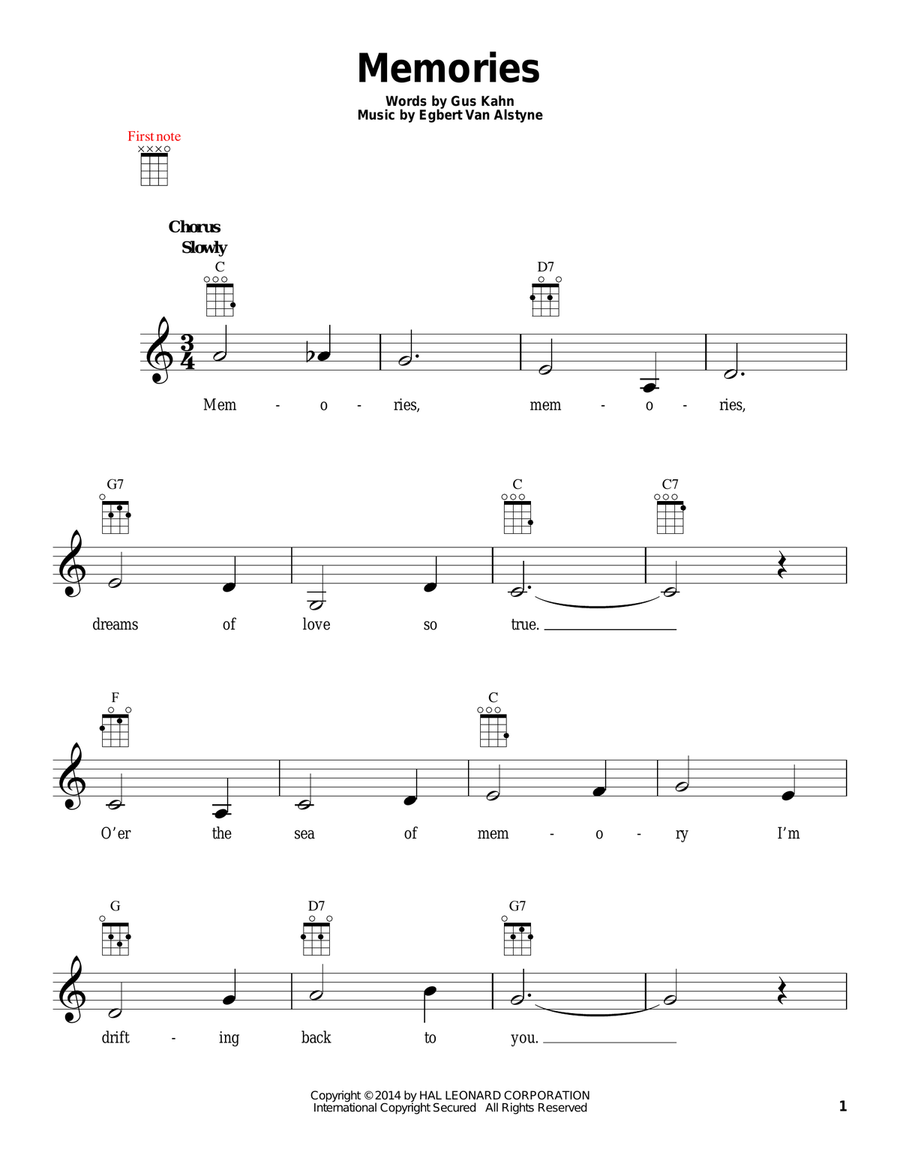 Memories Ukulele scores gallery preview page 1