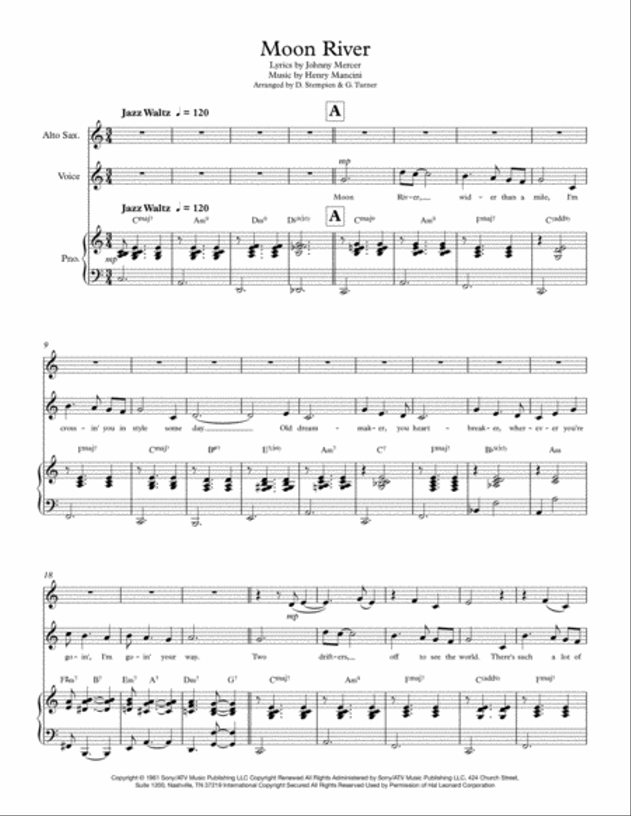Moon River Alto Saxophone scores gallery preview page 1