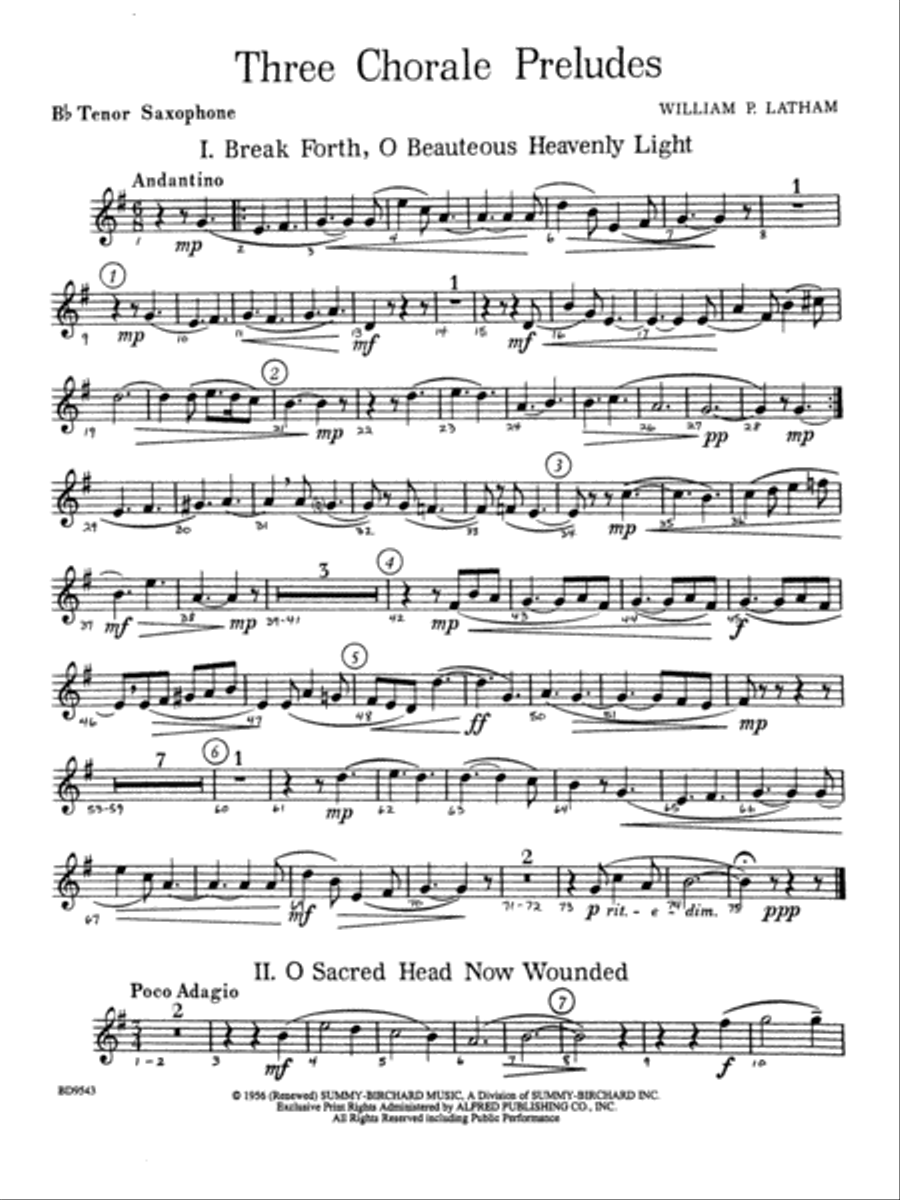 Three Chorale Preludes: B-flat Tenor Saxophone Concert Band scores gallery preview page 1