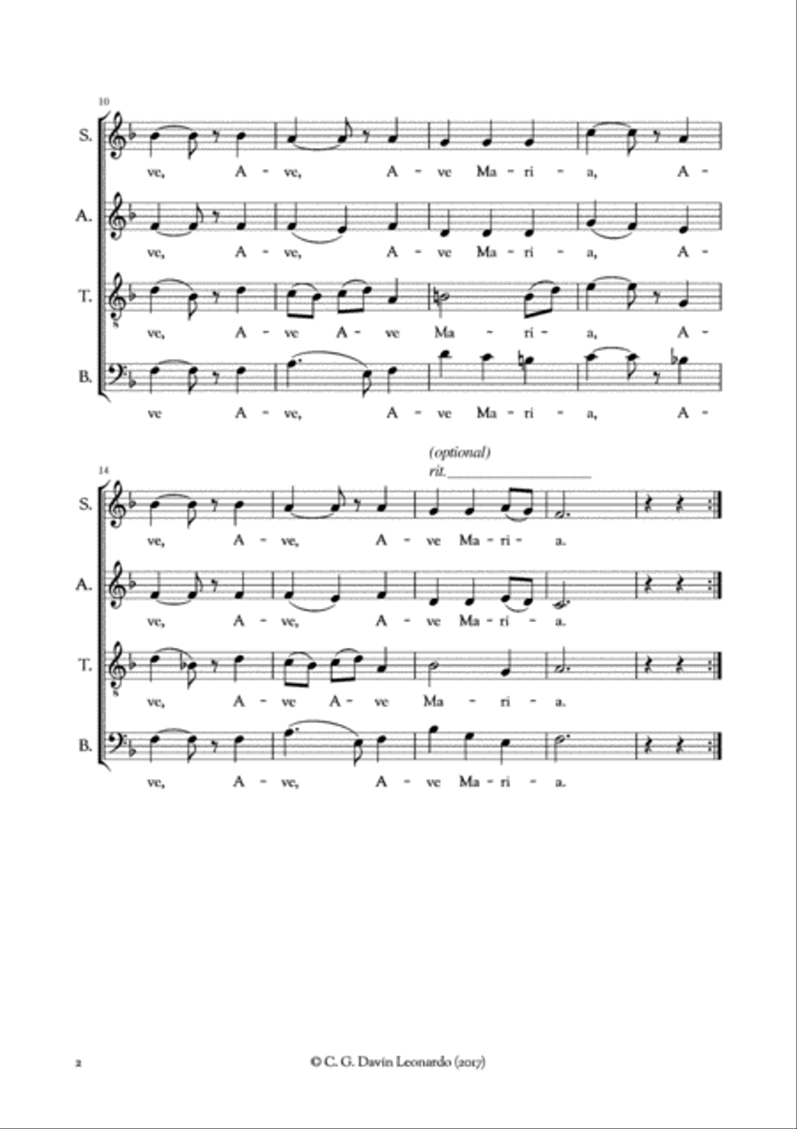 Lourdes Hymn (Ave Maria di Lourdes) - Traditional French - for 4 voices (SATB) 4-Part scores gallery preview page 2