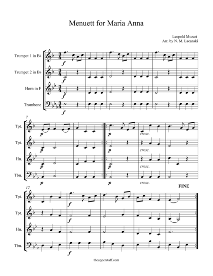 Menuett for Maria Anna Menuett for Maria Anna Brass Ensemble scores gallery preview page 1