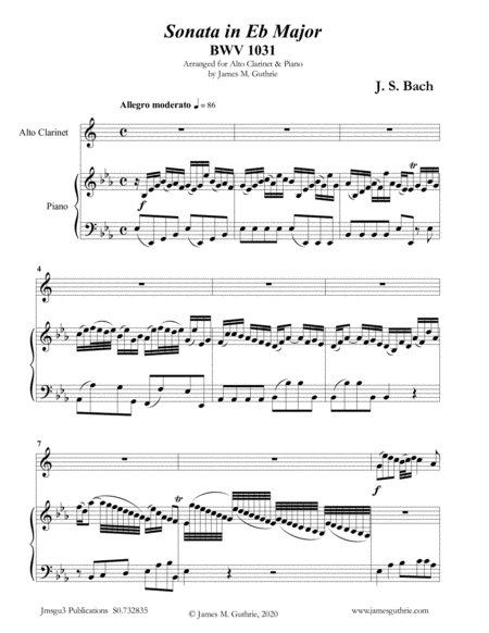 BACH: Sonata in Eb BWV 1031 for Alto Clarinet & Piano image number null