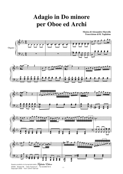 ADAGIO PER OBOE E ARCHI - A. Marcello - Arr. for Piano/Organo image number null