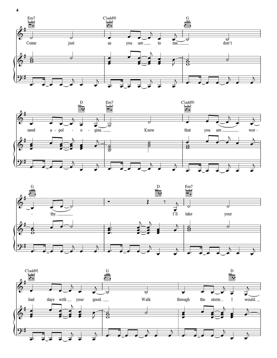 Unconditionally Piano, Vocal, Guitar scores gallery preview page 4