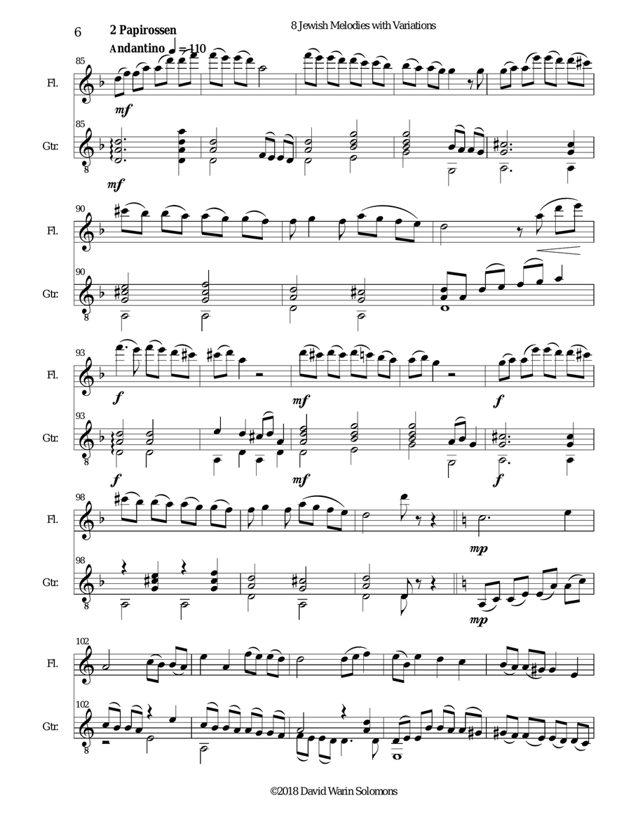 8 Jewish Melodies with Variations for flute and guitar Flute scores gallery preview page 6