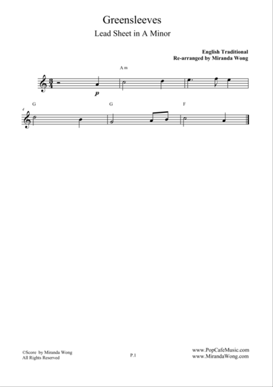 Greensleeves - Lead Sheet in A Minor (What Child is This) Small Ensemble scores gallery preview page 1