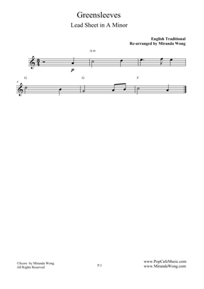 Greensleeves - Lead Sheet in A Minor (What Child is This)