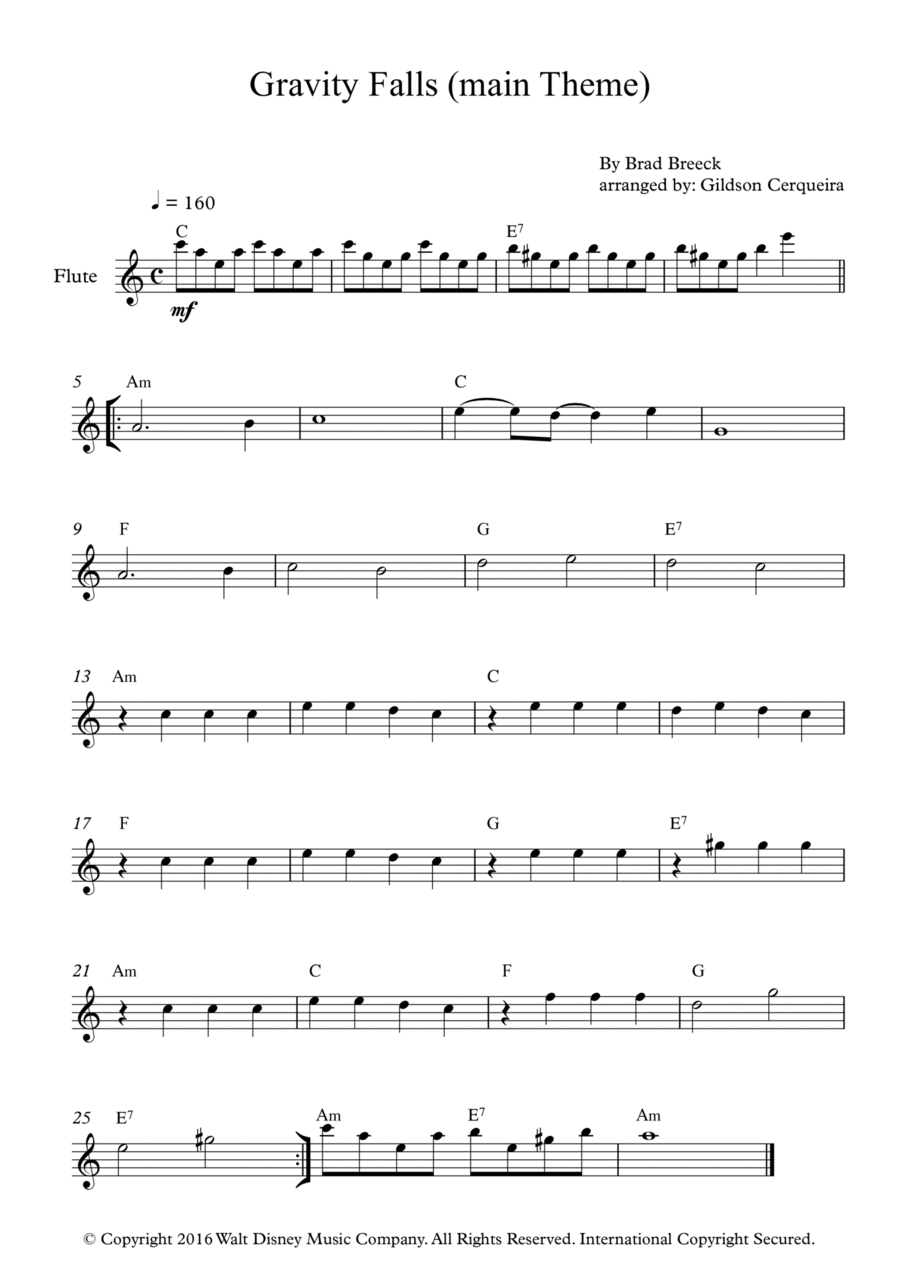 Gravity Falls (main Theme) Flute Solo scores gallery preview page 1