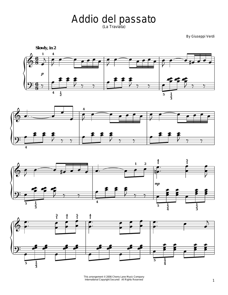 Addio del passato Easy Piano scores gallery preview page 1