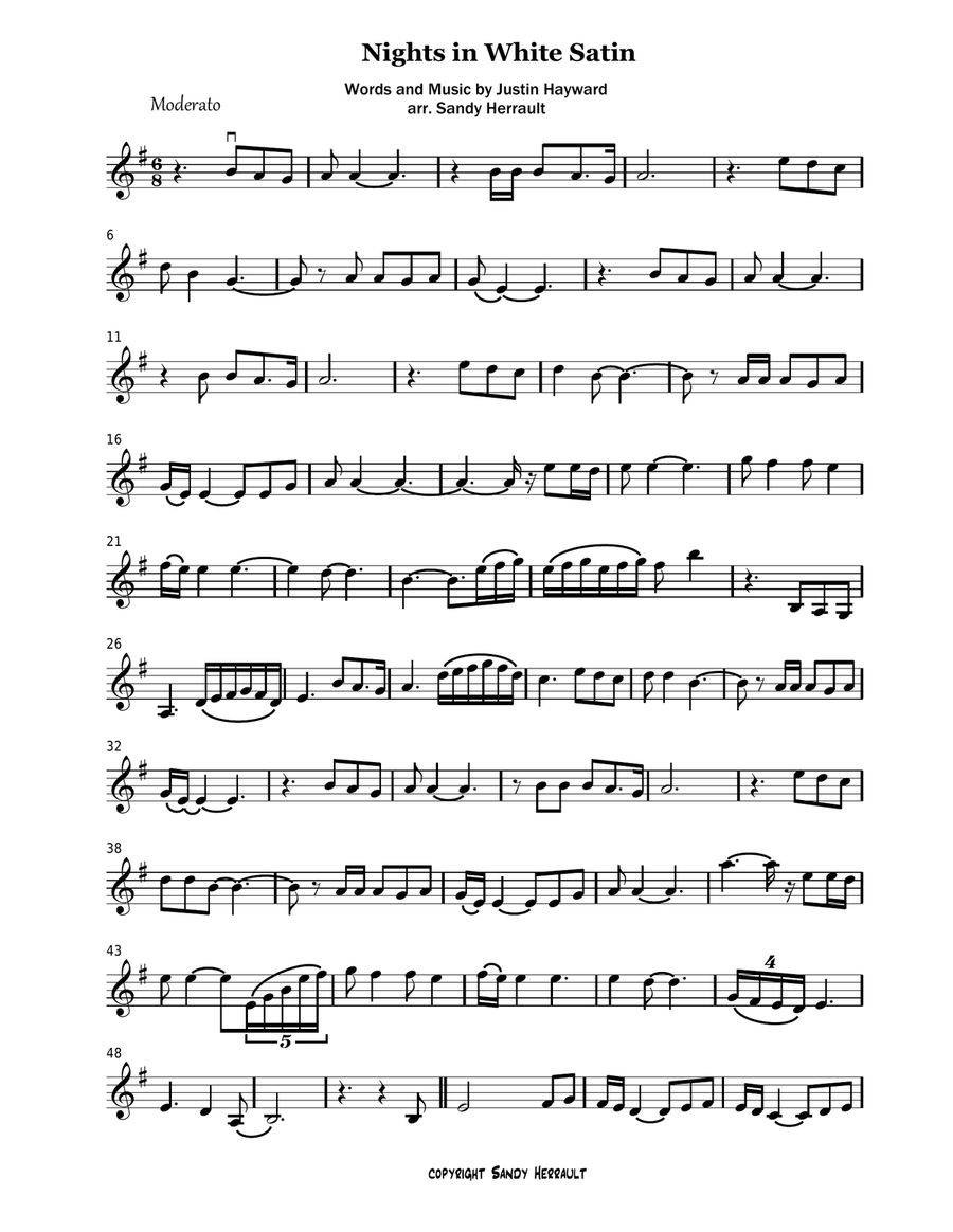 Nights In White Satin Violin Solo scores gallery preview page 1