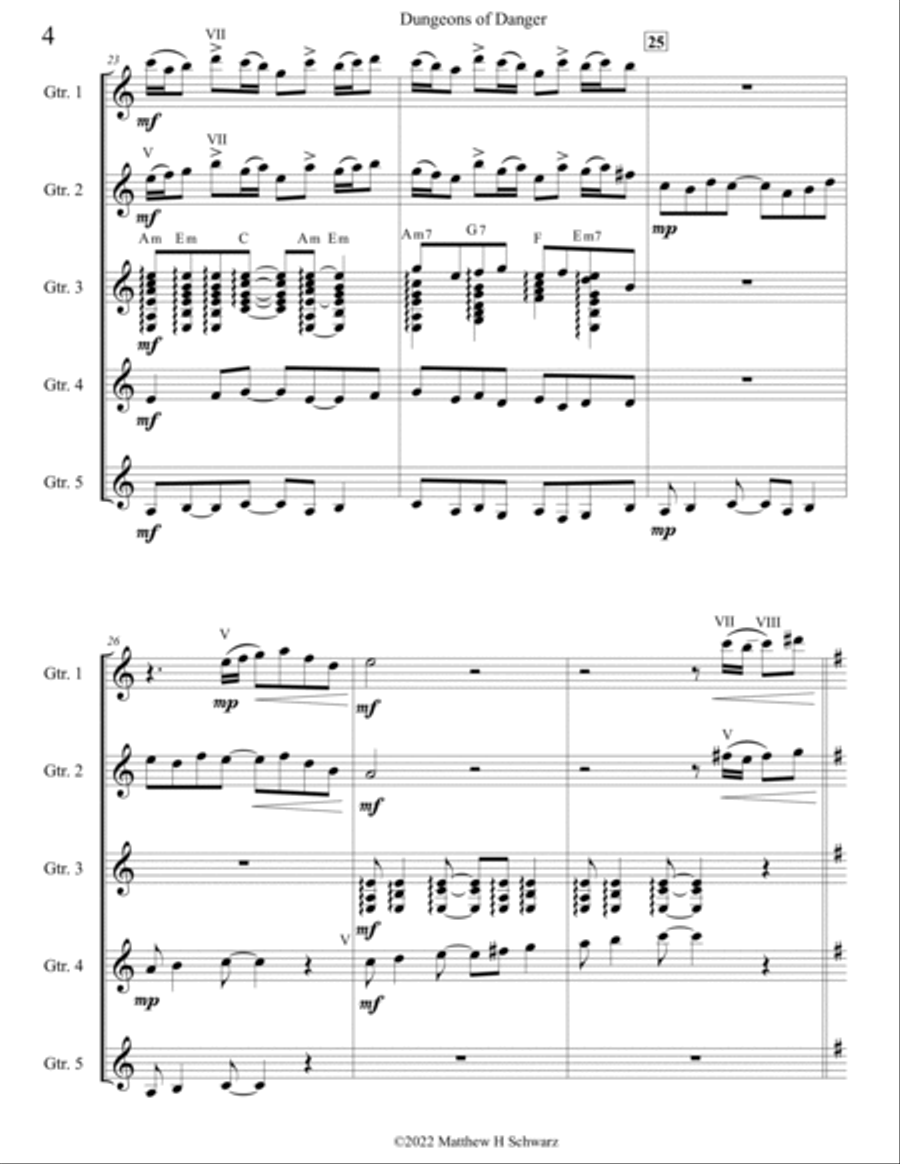 Dungeons of Danger for five classical guitars (Score and Parts) Chamber Music scores gallery preview page 4