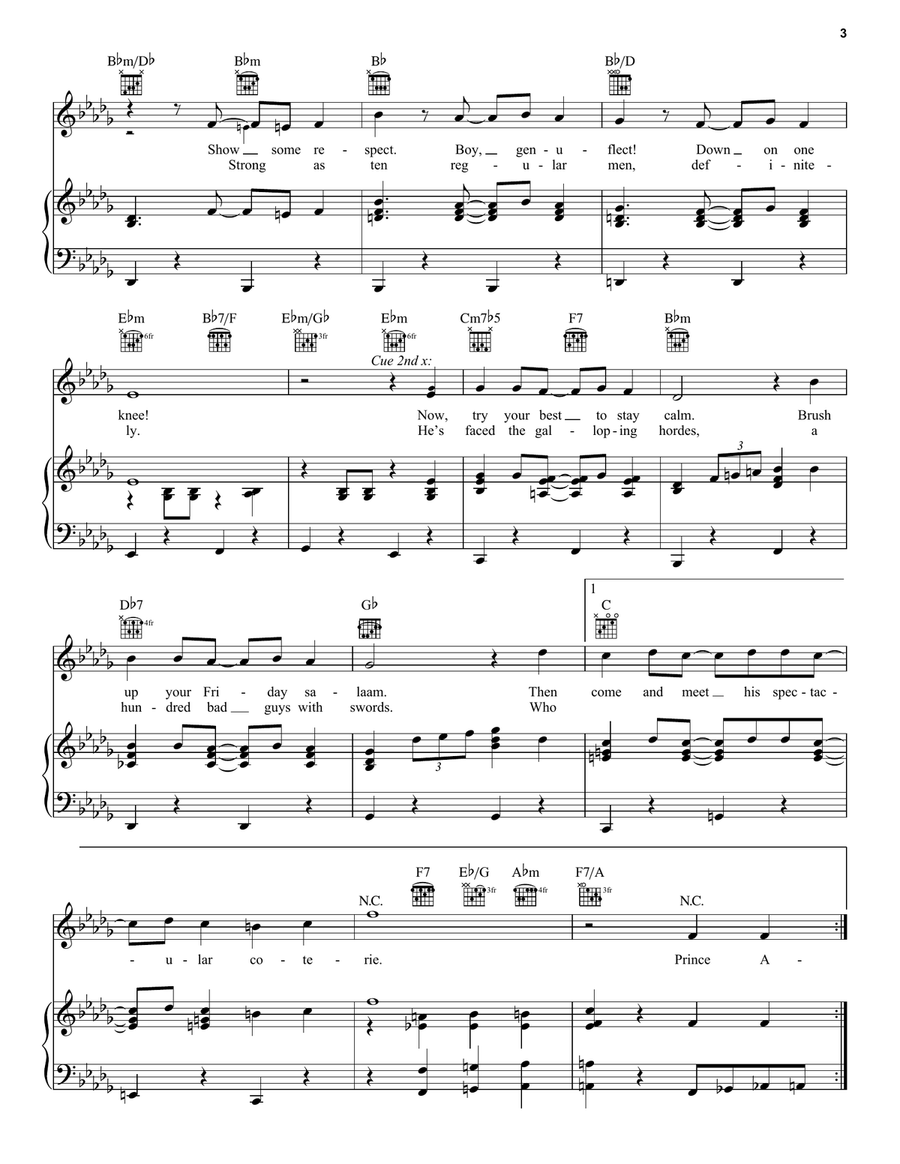 Prince Ali (from Disney's Aladdin) Piano, Vocal, Guitar scores gallery preview page 3