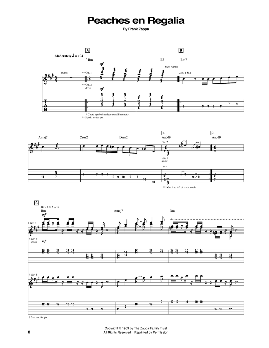 Peaches En Regalia Peaches En Regalia Acoustic Guitar scores gallery preview page 1