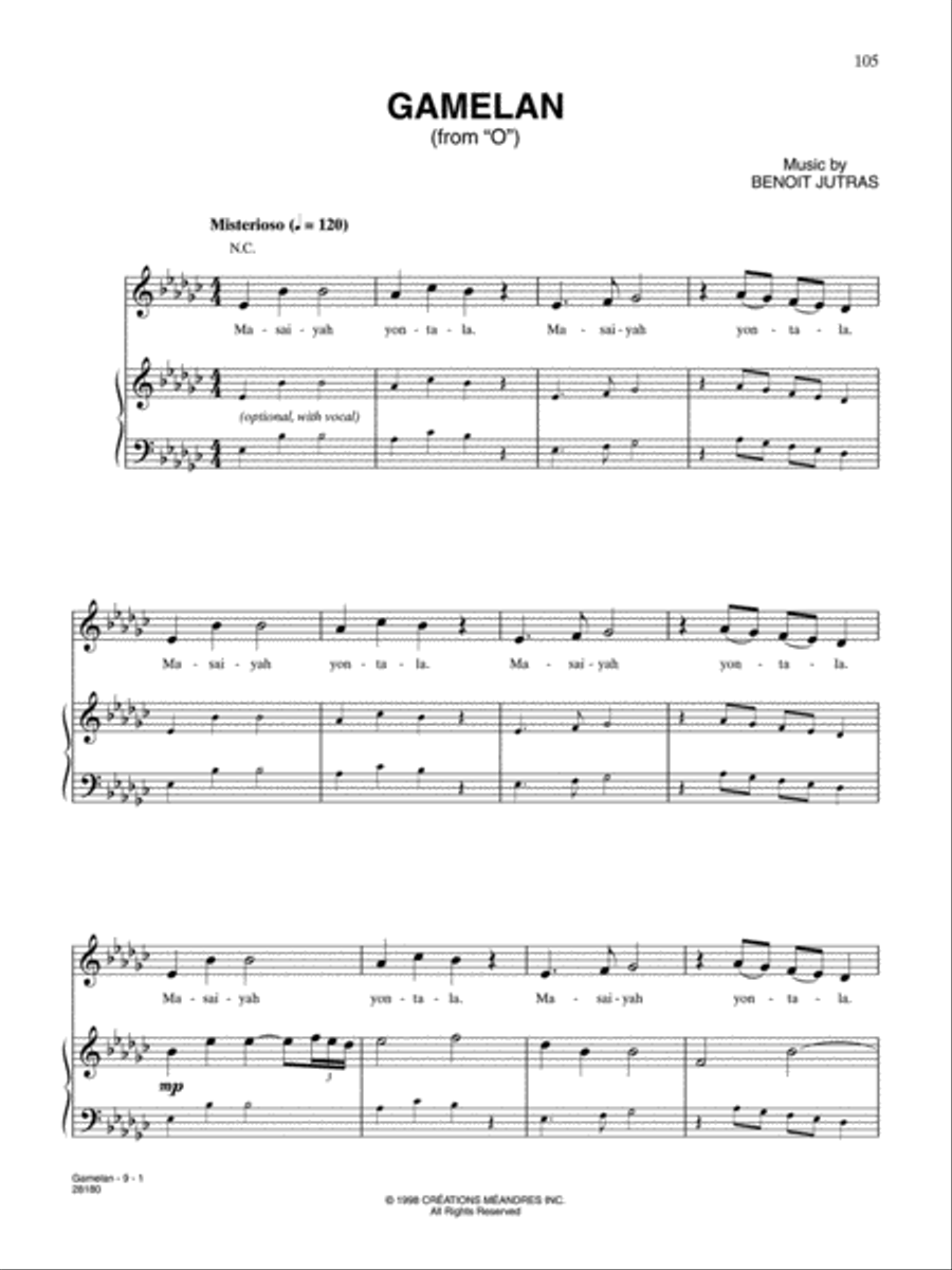 Gamelan (from Cirque Du Soleil: O) Piano, Vocal, Guitar scores gallery preview page 1
