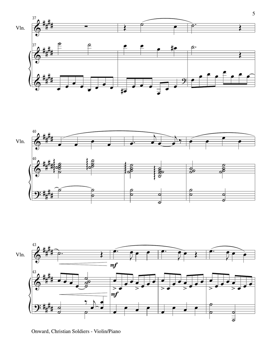 ONWARD, CHRISTIAN SOLDIERS (Violin/Piano and Violin Part) Violin Solo scores gallery preview page 5