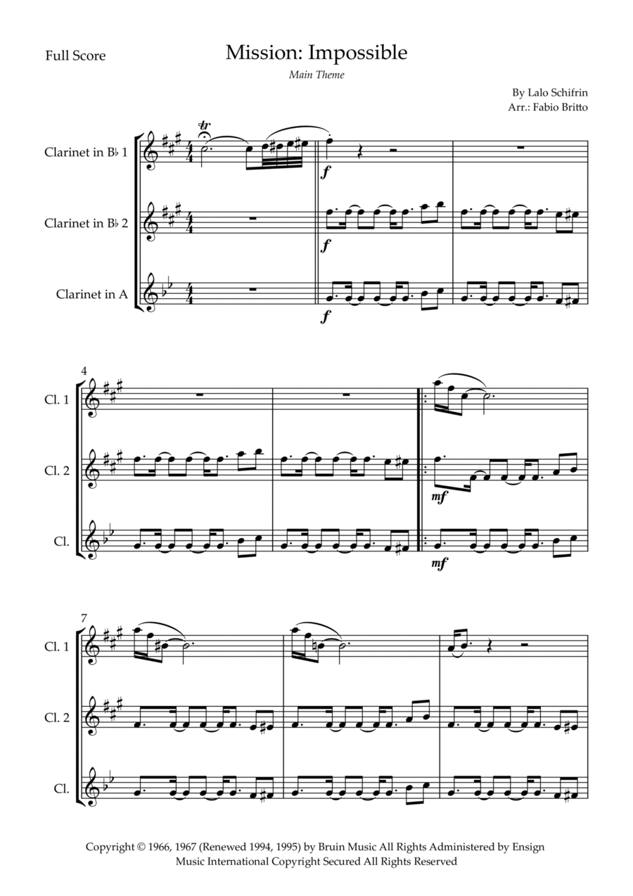 Mission: Impossible Theme Clarinet Trio scores gallery preview page 1