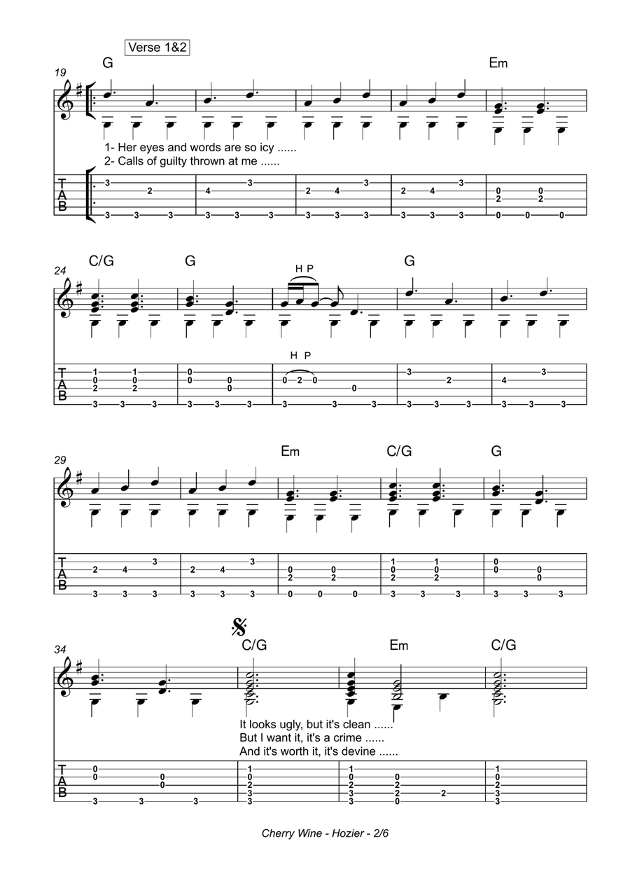 Cherry Wine Guitar Tablature scores gallery preview page 2