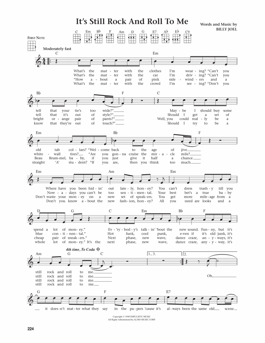 It's Still Rock And Roll To Me (from The Daily Ukulele) (arr. Jim Beloff) Ukulele scores gallery preview page 1