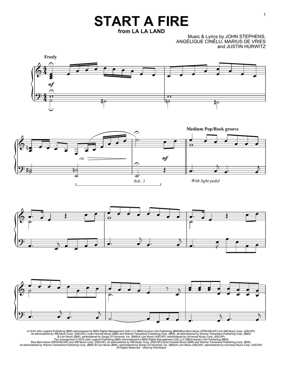 Start A Fire (from La La Land) Piano Solo scores gallery preview page 1