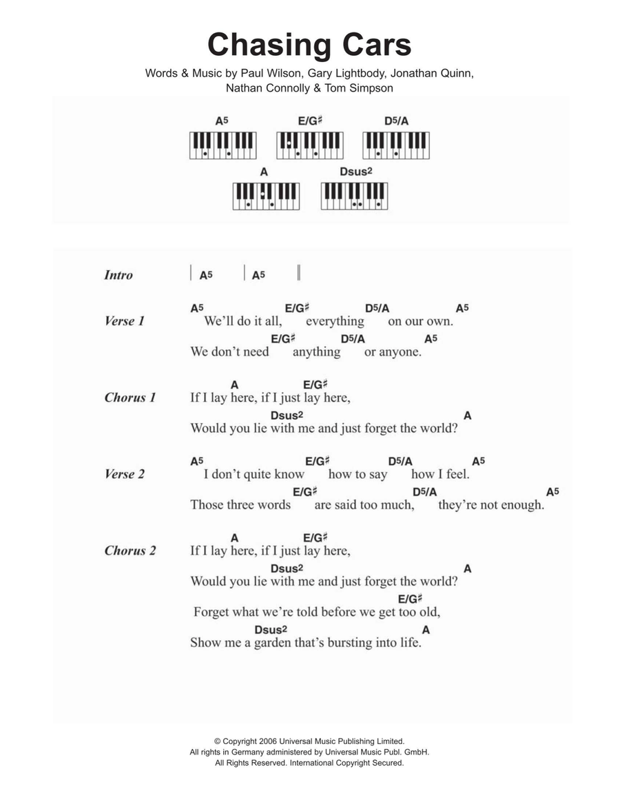Chasing Cars Piano scores gallery preview page 1