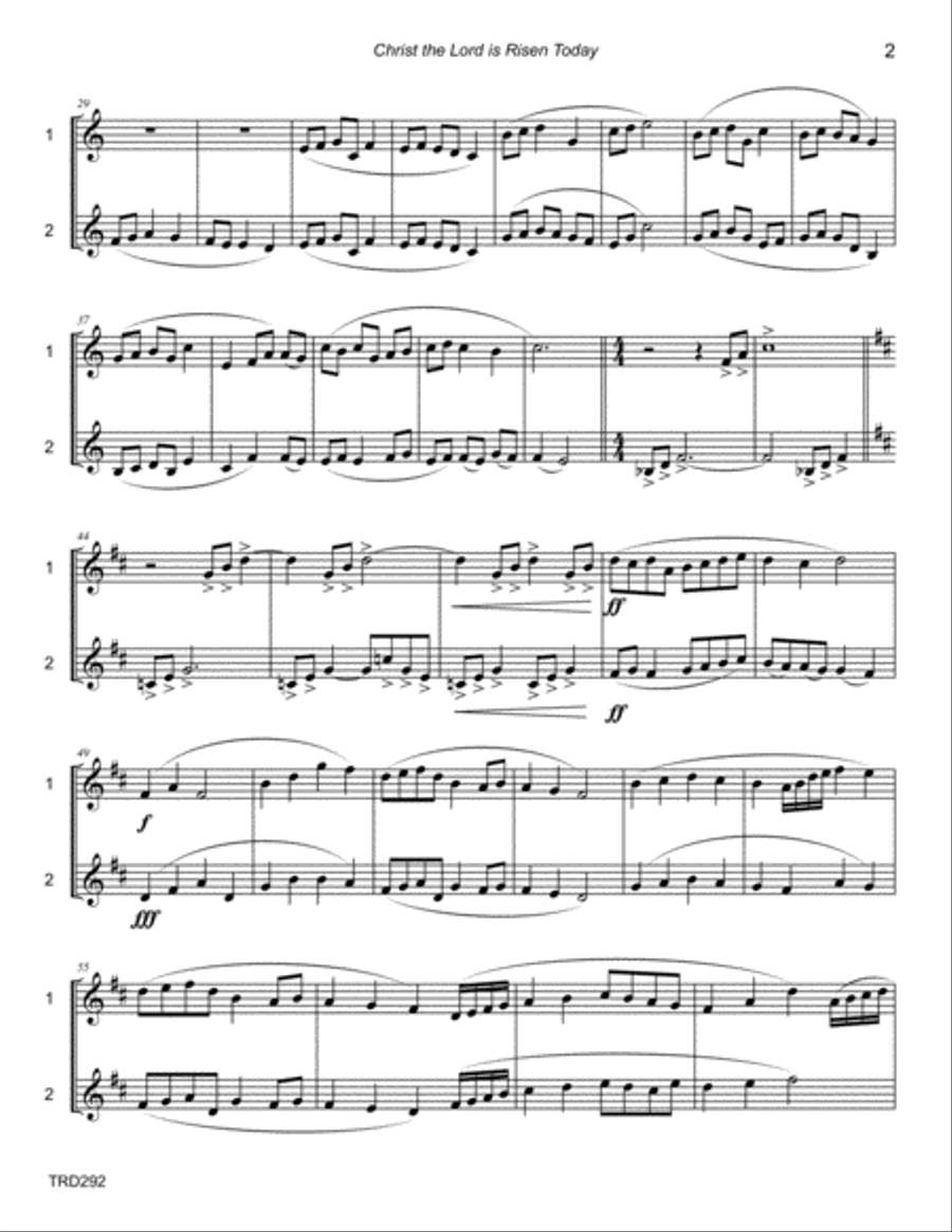 CHRIST THE LORD IS RISEN TODAY - TRUMPET DUET (unaccompanied) Trumpet Duet scores gallery preview page 2
