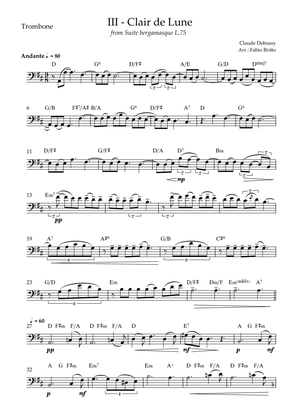 Book cover for Clair de Lune (C. Debussy) for Trombone Solo with Chords (D Major)