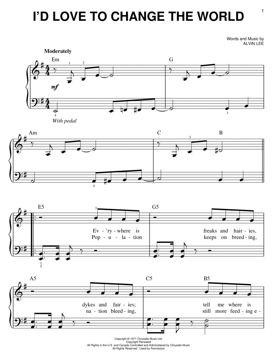 I'd Love To Change The World Easy Piano scores gallery preview page 1